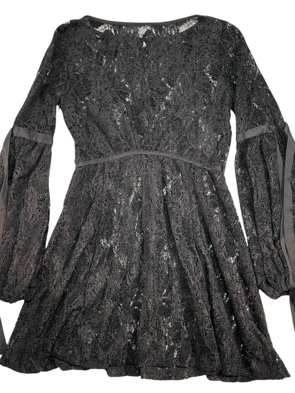 Free People Black Lace Long-Sleeve Mini Dress